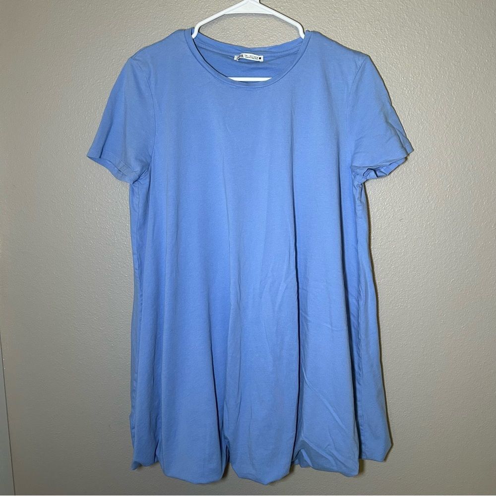 ZARA light blue short sleeve bubble t shirt dress women’s size large